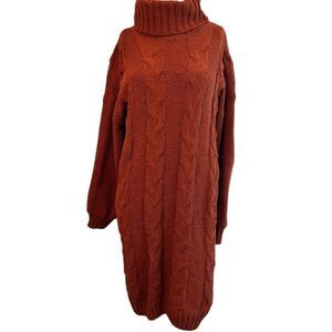 Olive & Oak Large Petite LP Oversized Cowl Neck Cable Knit Sweater Dress NWT